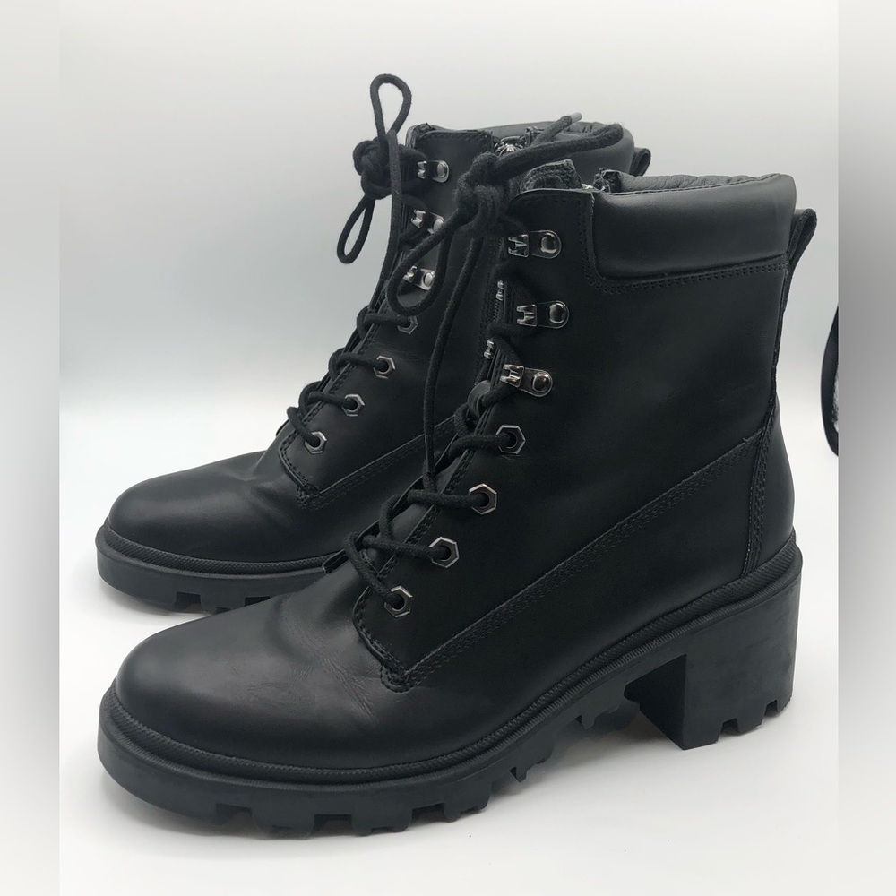 Madden Girl Steven Madden Black Faux Leather Lug Combat Moto Booties Women’s 11